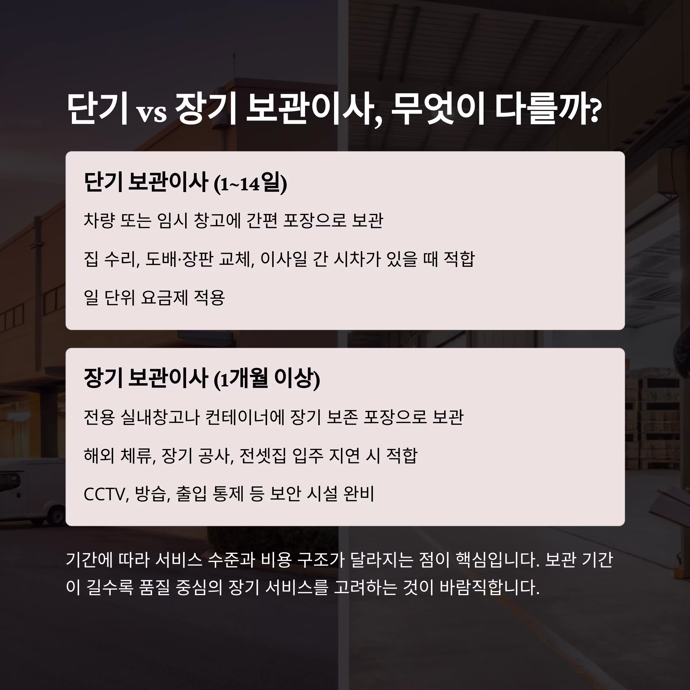 내 상황에 맞는 보관이사 선택법, 단기 vs 장기 비교 분석